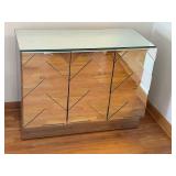 LR - Mirrored 3-Door Console Cabinet With Geometric Chevron Panels