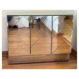 LR - Mirrored 3-Door Console Cabinet With Geometric Chevron Panels