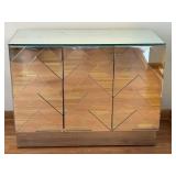 LR - Mirrored 3-Door Console Cabinet With Geometric Chevron Panels