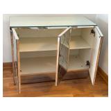 LR - Mirrored 3-Door Console Cabinet With Geometric Chevron Panels