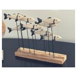 LR - Cynthia Powley New York - Large Ribbed Fish on Base + School of Small Fish on Stands (Lot of 2)