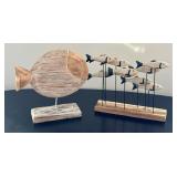 LR - Cynthia Powley New York - Large Ribbed Fish on Base + School of Small Fish on Stands (Lot of 2)