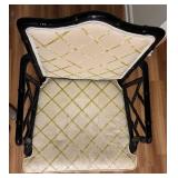 LL - Pair of Black Lacquer Faux Bamboo Chippendale Armchairs with Upholstered Cushions