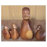 LL - HSB Hand Carved Wooden Duck and 3 Ducklings Set, 5 1/4 Inches Tall