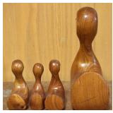 LL - HSB Hand Carved Wooden Duck and 3 Ducklings Set, 5 1/4 Inches Tall