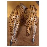 LL - Pair of Hand Carved Wooden Leopard Figurines