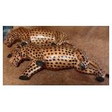 LL - Pair of Hand Carved Wooden Leopard Figurines