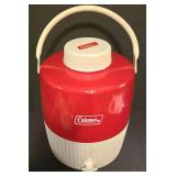 LL-S - Vintage Coleman Red and White Water Jug Cooler with Spout