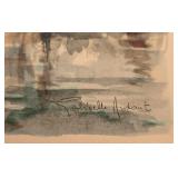 LL-FR - Vintage Hand-Colored Aquatint Print Eiffel Tower Paris Signed Gabrielle Ardant