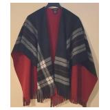 LL-FR - Estudio One Size Plaid Fringe Poncho Wrap, Black and Red