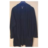 LL-FR - Andrea Jovine Black Wool Cardigan with Fringe Trim, Size Large