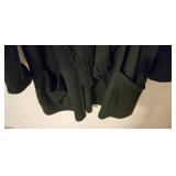 LL-FR - Andrea Jovine Black Wool Cardigan with Fringe Trim, Size Large