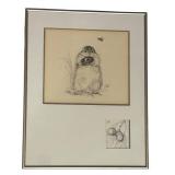 LL - Framed Chipmunk and Acorn Pencil Drawings