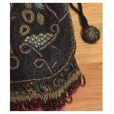 O - Beaded Drawstring Handbag with Floral Design and Fringe