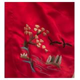 BR2 - Vintage Dunhuang Red Silk Robe with Embroidered Details Size: Medium