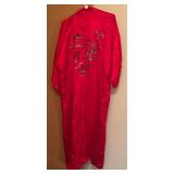 BR2 - Vintage Dunhuang Red Silk Robe with Embroidered Details Size: Medium