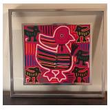 O - Vintage Mola Textile Tapestry with Birds in Floating Frame