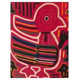 O - Vintage Mola Textile Tapestry with Birds in Floating Frame