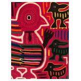 O - Vintage Mola Textile Tapestry with Birds in Floating Frame