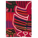 O - Vintage Mola Textile Tapestry with Birds in Floating Frame