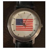 O - Marcel American Flag Watch with Black Leather Band