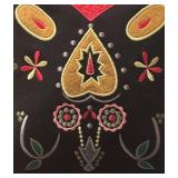 O - Black Handbag with Colorful Embroidered Floral Design and Fringe