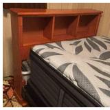 BR1 - Vintage Oak Twin Bed Frame with Storage Headboard