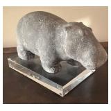 MB - Williams Sonoma Decorative Stone Hippo on Lucite Base
