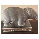 MB - Williams Sonoma Decorative Stone Hippo on Lucite Base