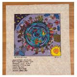 LR - Set of 4 Colorful Unframed Fabric Art Prints by Kiki 1990s