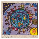 LR - Set of 4 Colorful Unframed Fabric Art Prints by Kiki 1990s