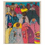 LR - Set of 4 Colorful Unframed Fabric Art Prints by Kiki 1990s