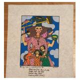 LR - Set of 4 Colorful Unframed Fabric Art Prints by Kiki 1990s