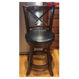 K - Pair of Swivel Barstools with Wood Frame and Black Cushioned Seats