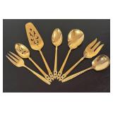 K - Set of 7 Rogers Bros Golden Lifetime Serving Utensils