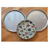 LR - Set of 3 Metal Serving Trays including Daher Decorated Ware Floral Tray