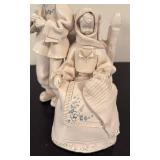 LR - Fabio Mola Clay Sculpture of Seated Woman and Standing Boy Italian