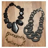 K - Set of 3 Statement Necklaces in Black, Gray and Gold Tones
