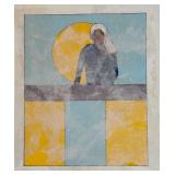 LR - Framed Original Fred Blumenthal Painting with Abstract Figure and Sun