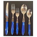 LR - Stanley Roberts Blue Handle Flatware Service for 8