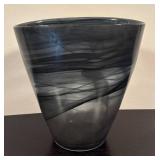 LR - Art Glass Vase with Black and Gray Swirl Design