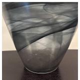 LR - Art Glass Vase with Black and Gray Swirl Design