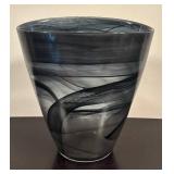 LR - Art Glass Vase with Black and Gray Swirl Design