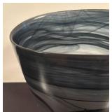 LR - Art Glass Vase with Black and Gray Swirl Design