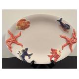 LR - Bassano Italy Ceramic Platter and 2 Serving Bowls with Fish and Starfish Motif