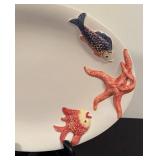 LR - Bassano Italy Ceramic Platter and 2 Serving Bowls with Fish and Starfish Motif