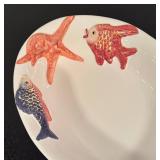 LR - Bassano Italy Ceramic Platter and 2 Serving Bowls with Fish and Starfish Motif