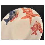 LR - Bassano Italy Ceramic Platter and 2 Serving Bowls with Fish and Starfish Motif