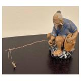 LR - Asian Mud Man Fisherman Figurine with Fishing Pole