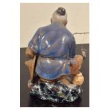LR - Asian Mud Man Fisherman Figurine with Fishing Pole